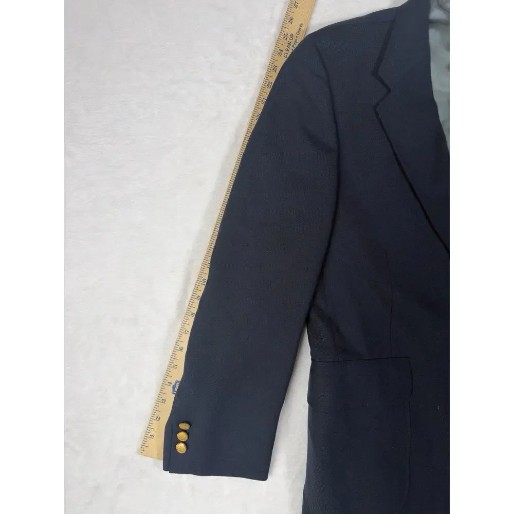 Stafford 2 Men’s Navy Blue Wool Blend Blazer Gold Tone Buttons 40R Classic